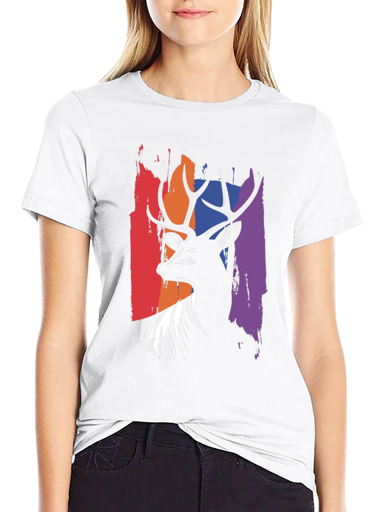 Abstract Deer Graphic Tee - Mens Black T-Shirt