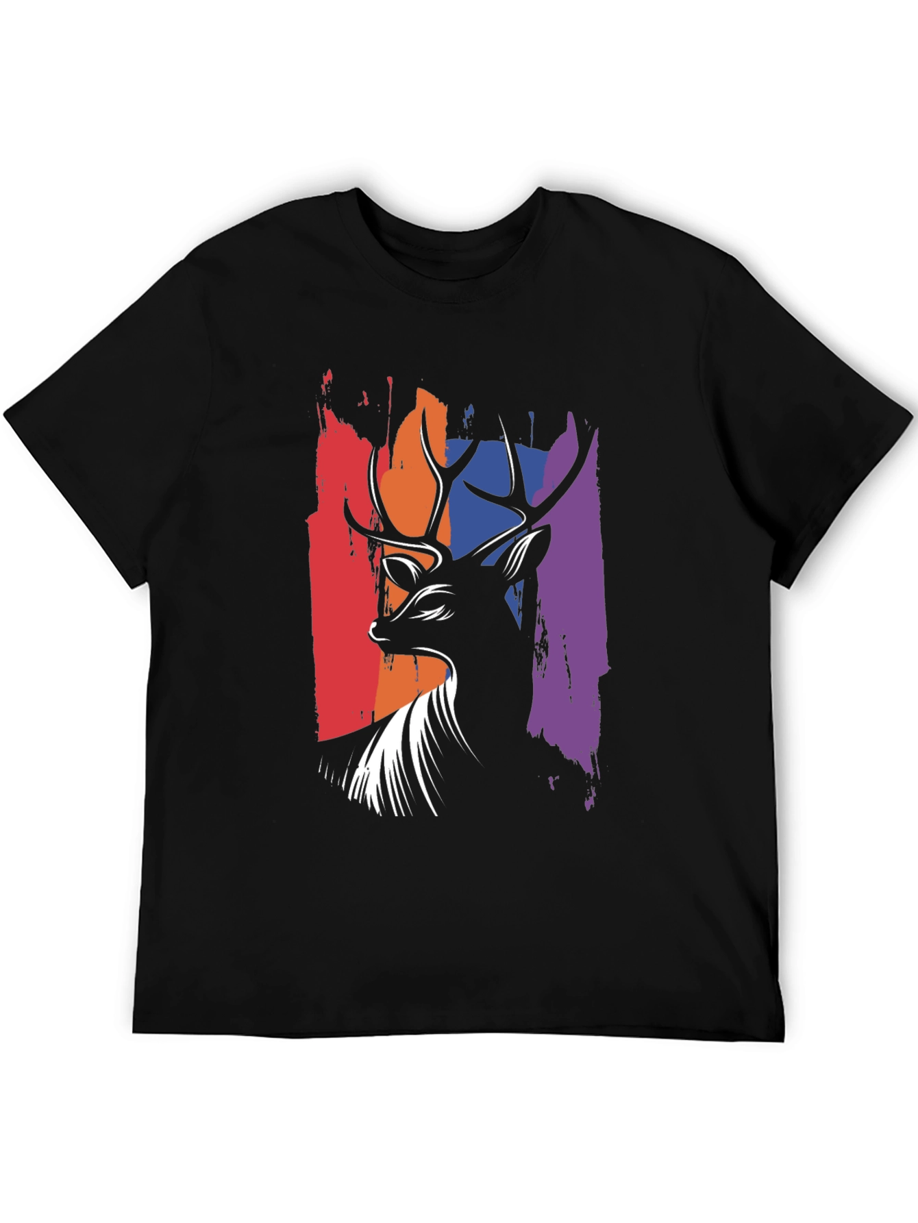 Abstract Deer Graphic Tee - Mens Black T-Shirt
