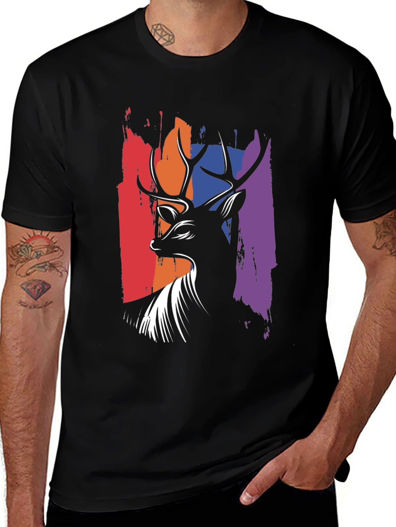 Abstract Deer Graphic Tee - Mens Black T-Shirt