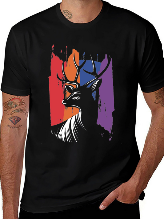 Abstract Deer Graphic Tee - Mens Black T-Shirt