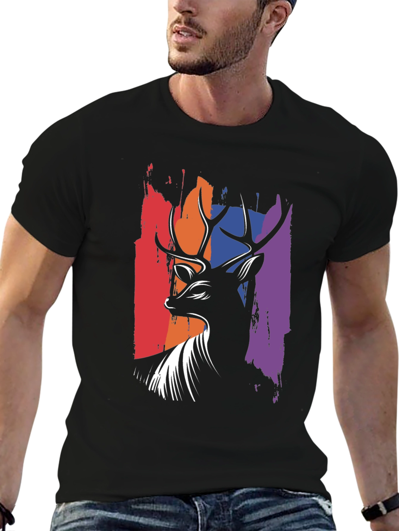 Abstract Deer Graphic Tee - Mens Black T-Shirt