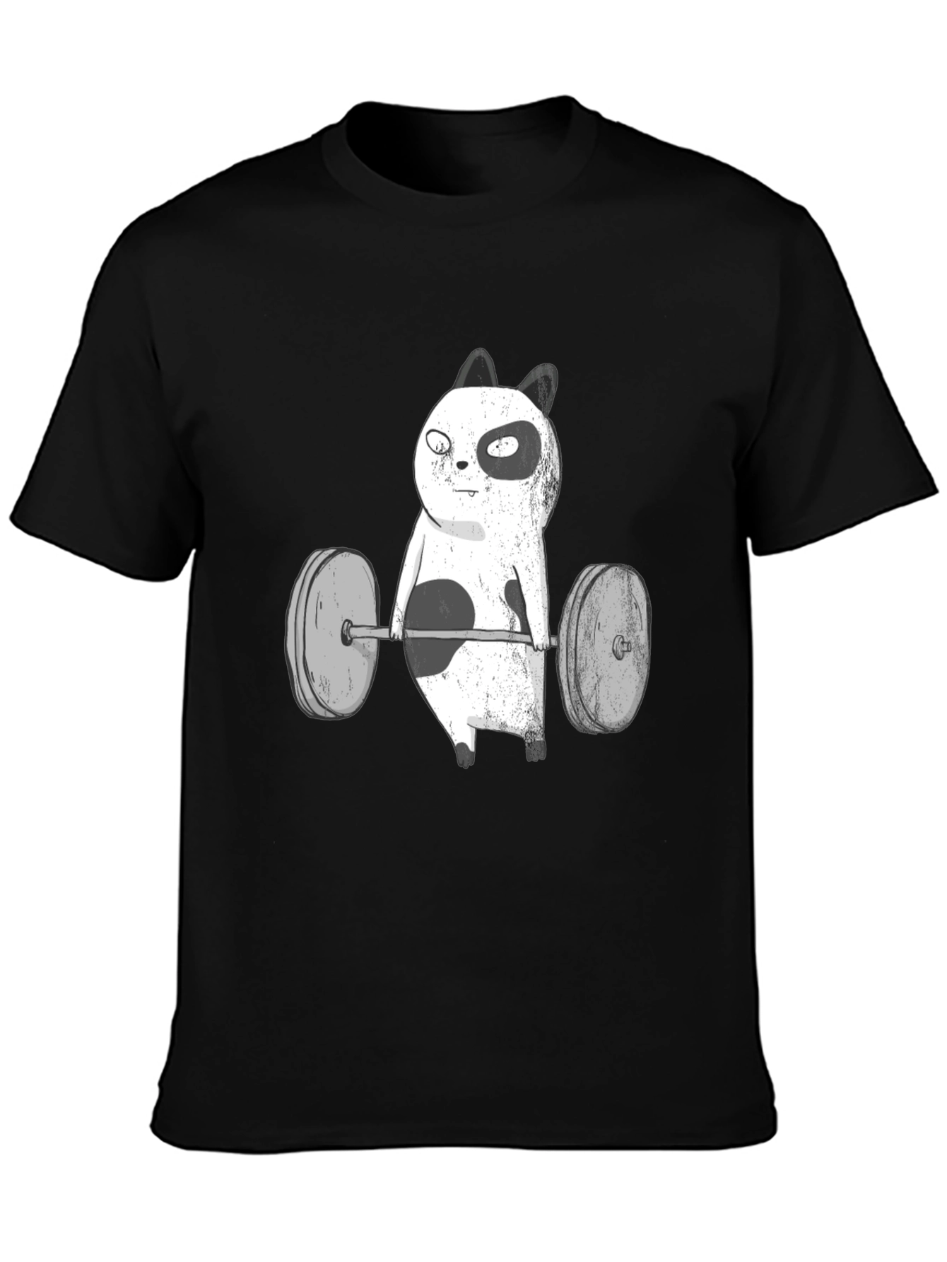 Funny Panda Bear Weightlifting Black T-Shirt