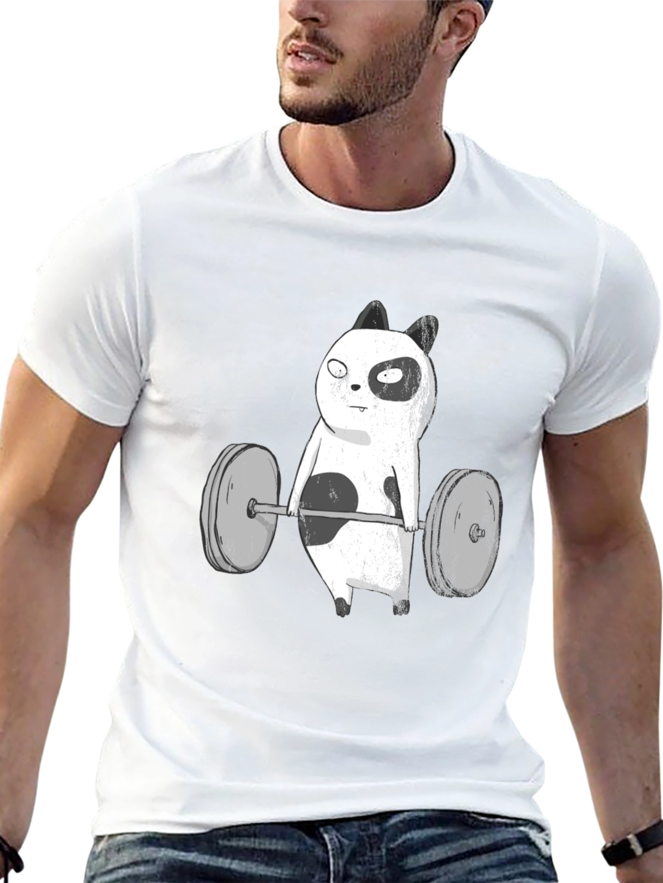 Funny Panda Bear Weightlifting Black T-Shirt