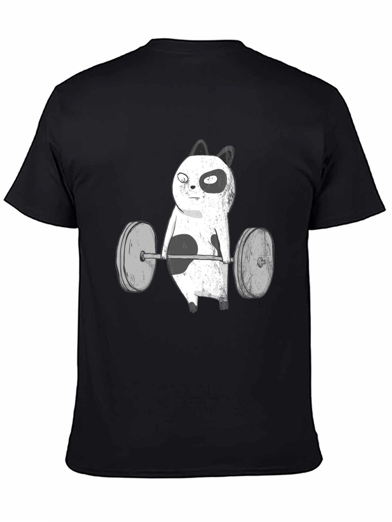 Funny Panda Bear Weightlifting Black T-Shirt