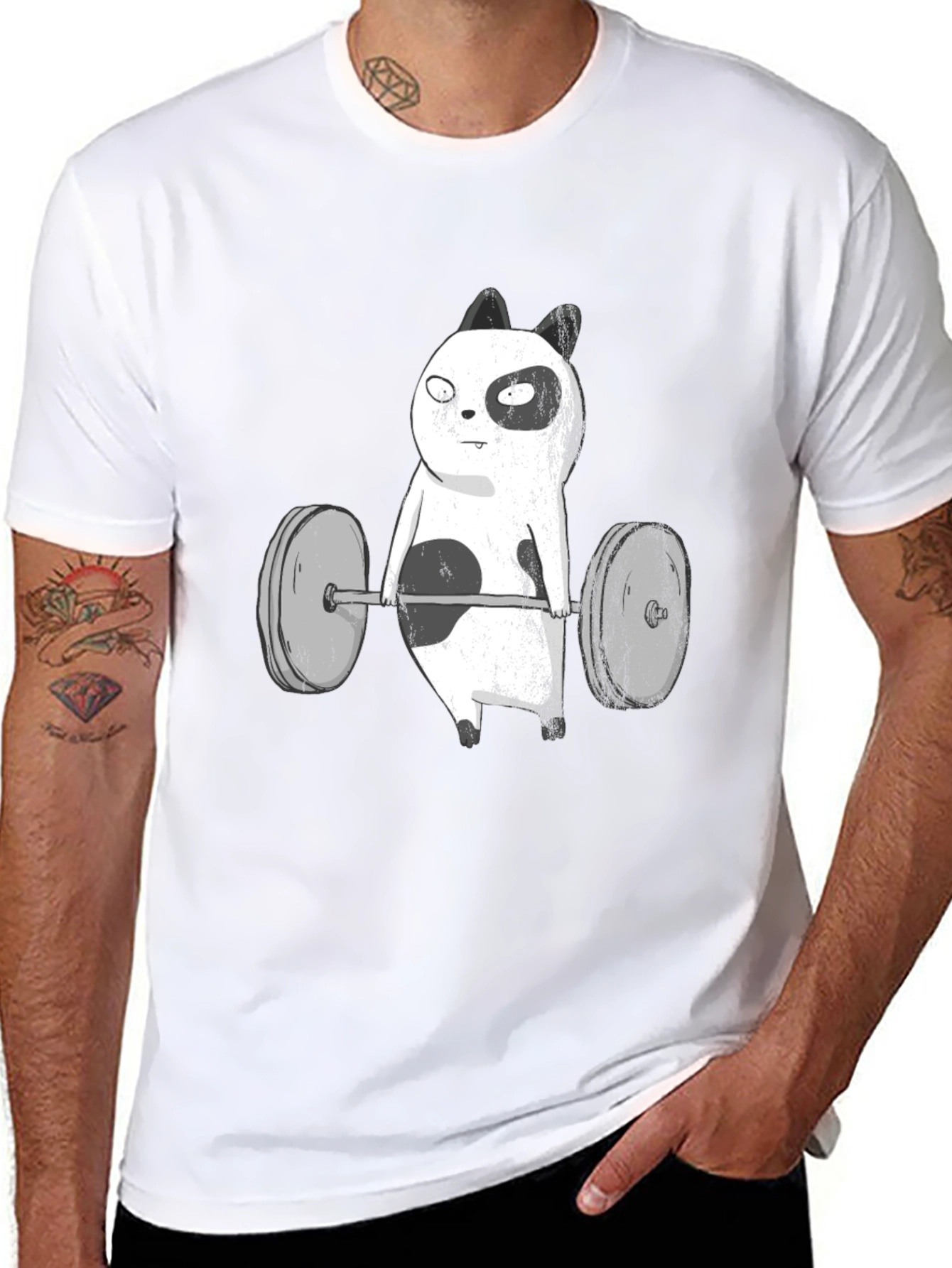 Funny Panda Bear Weightlifting Black T-Shirt