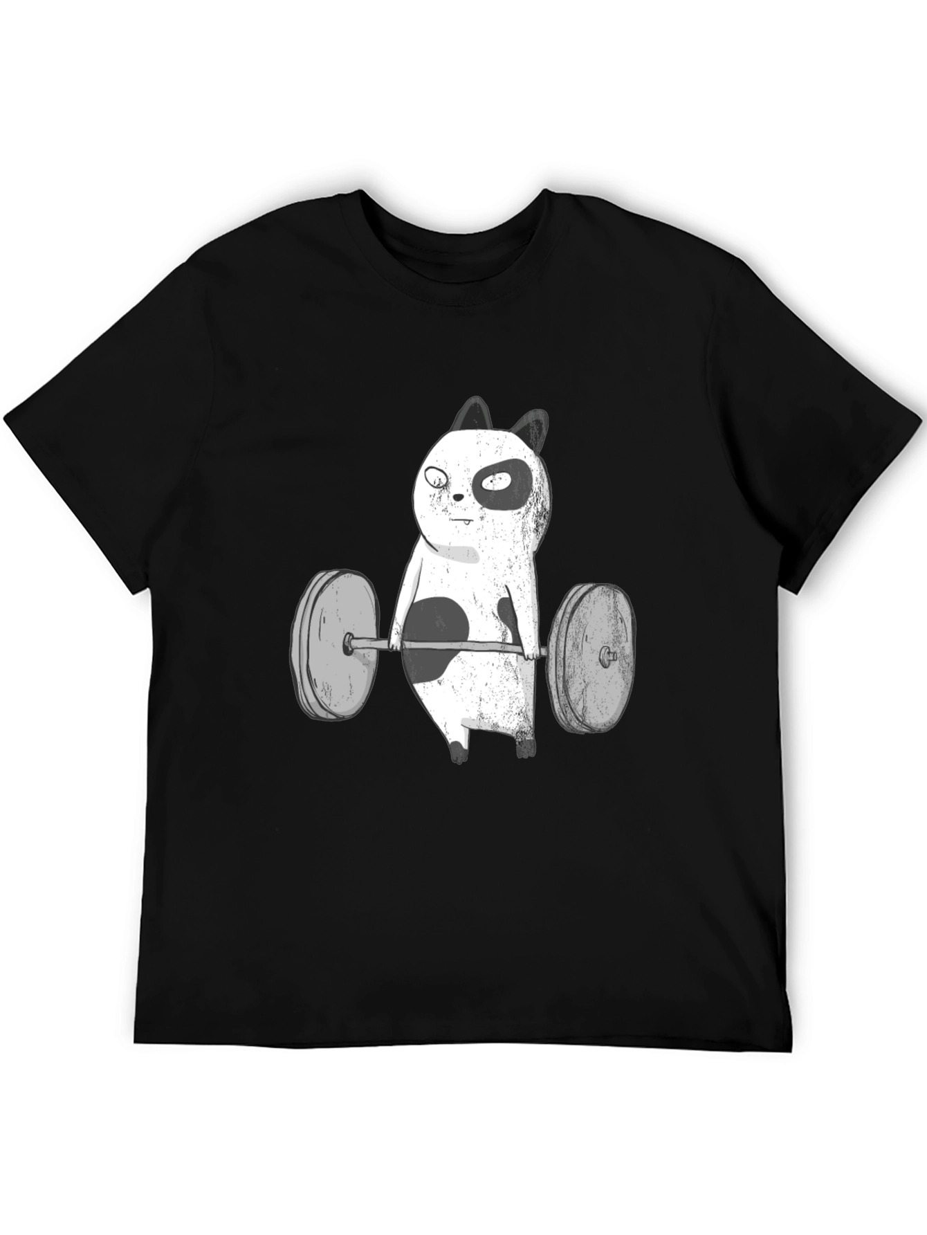 Funny Panda Bear Weightlifting Black T-Shirt