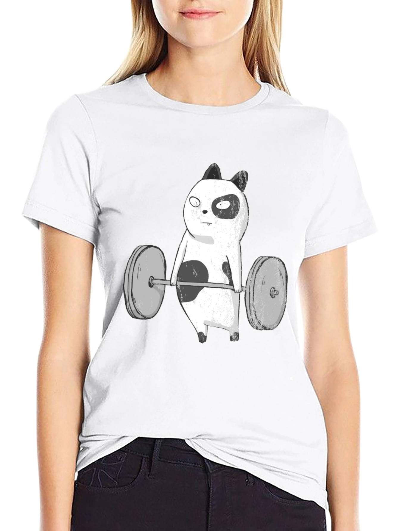 Funny Panda Bear Weightlifting Black T-Shirt