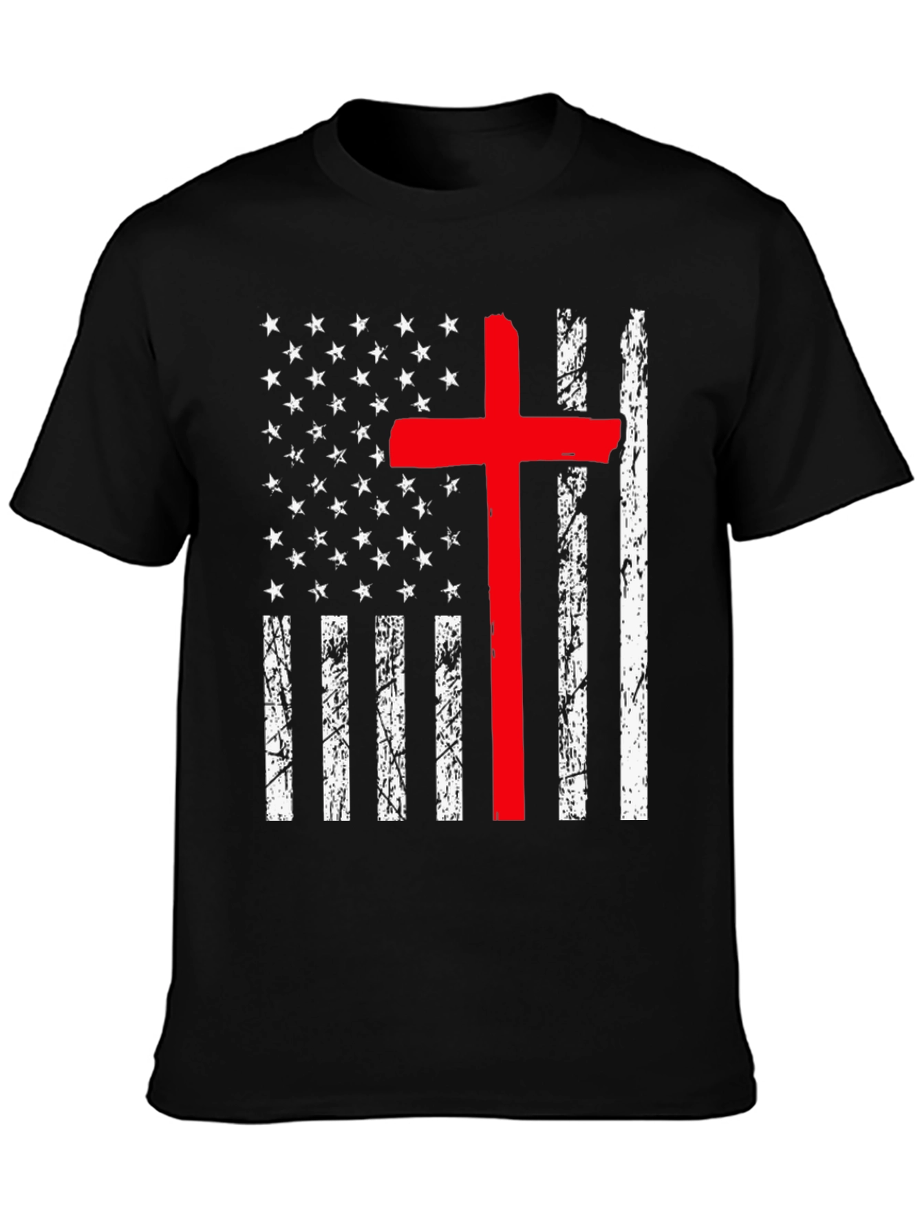 Distressed American Flag Red Cross Graphic T-Shirt
