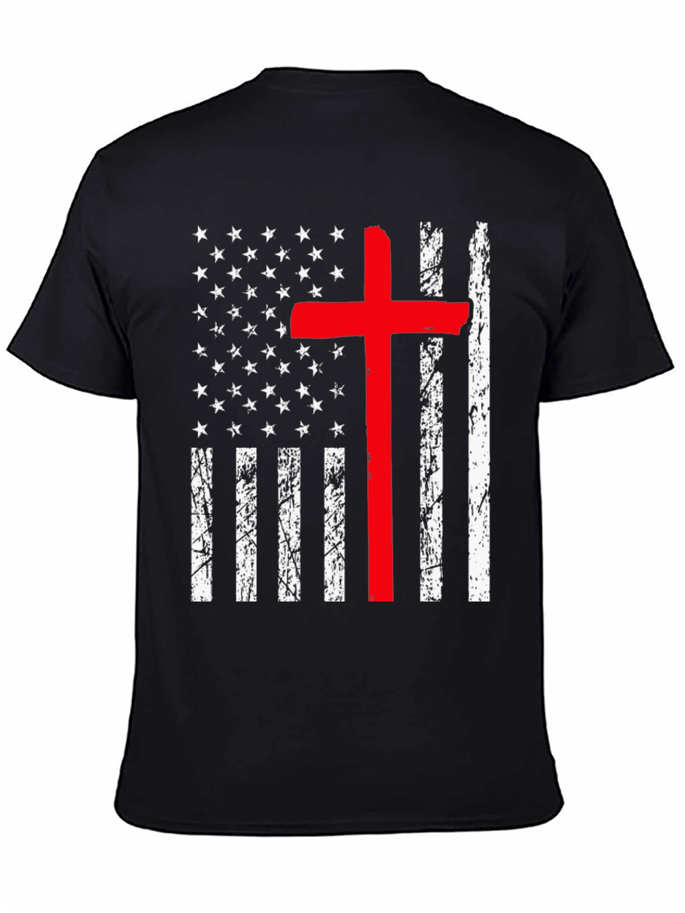 Distressed American Flag Red Cross Graphic T-Shirt