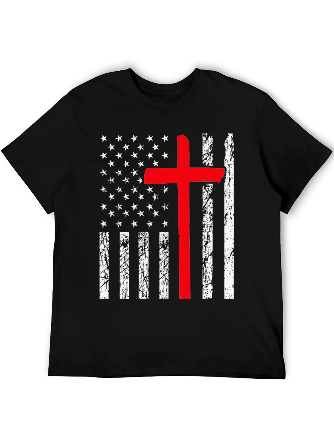 Distressed American Flag Red Cross Graphic T-Shirt