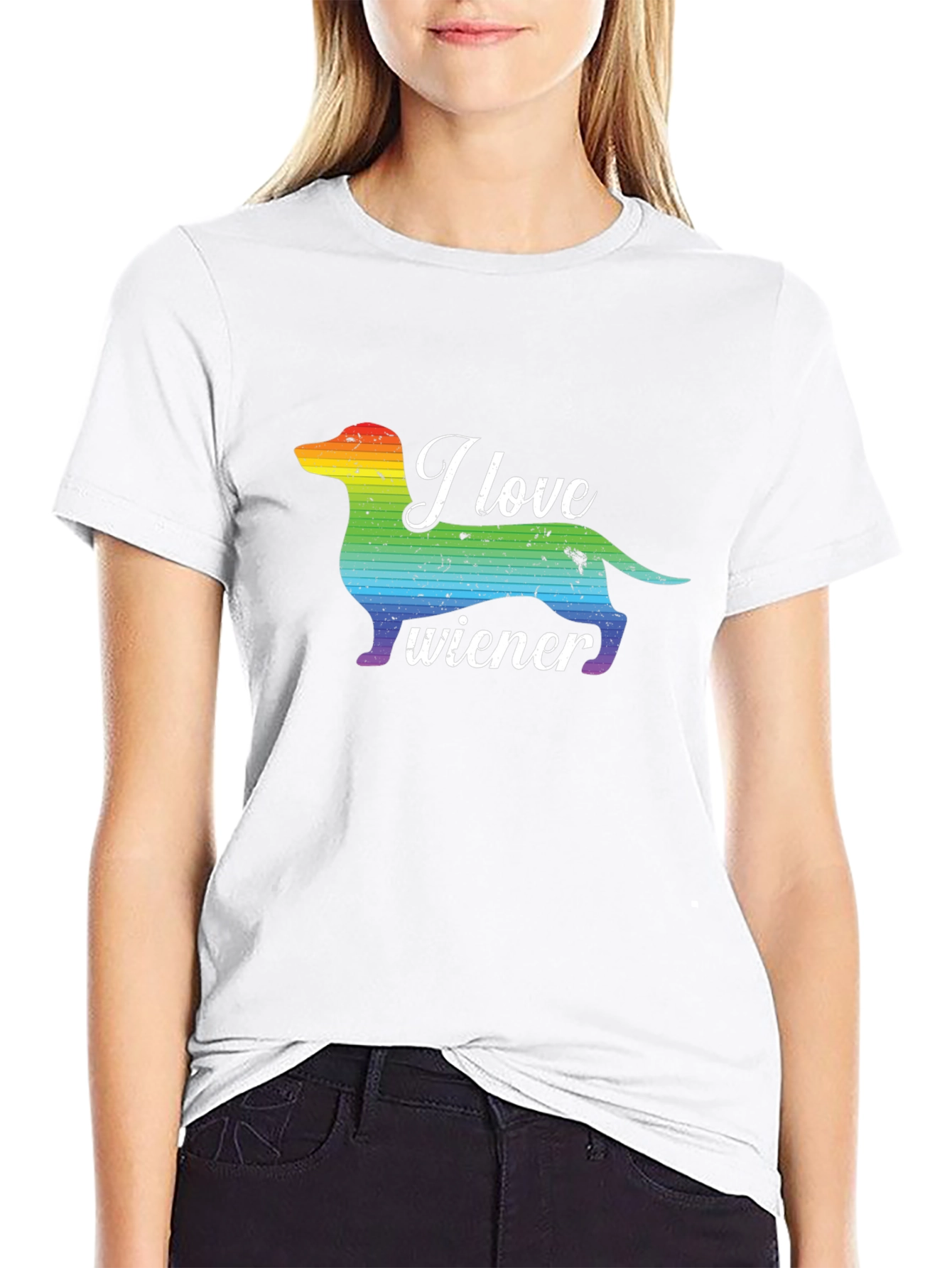 I Love Wiener Dog Rainbow Pride Tee