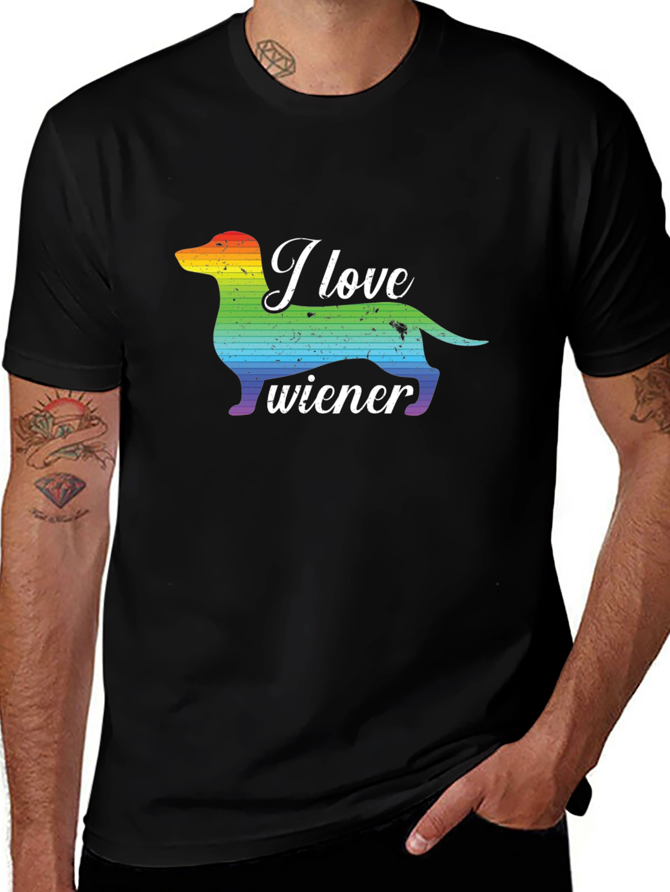 I Love Wiener Dog Rainbow Pride Tee