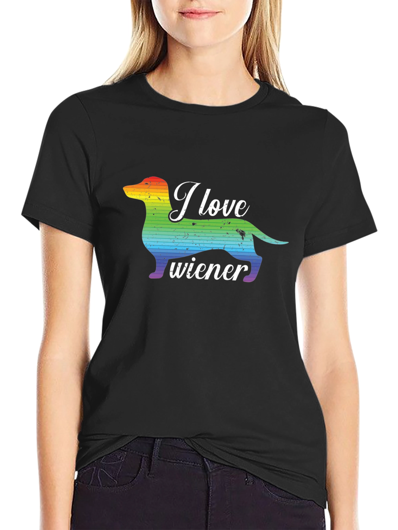 I Love Wiener Dog Rainbow Pride Tee