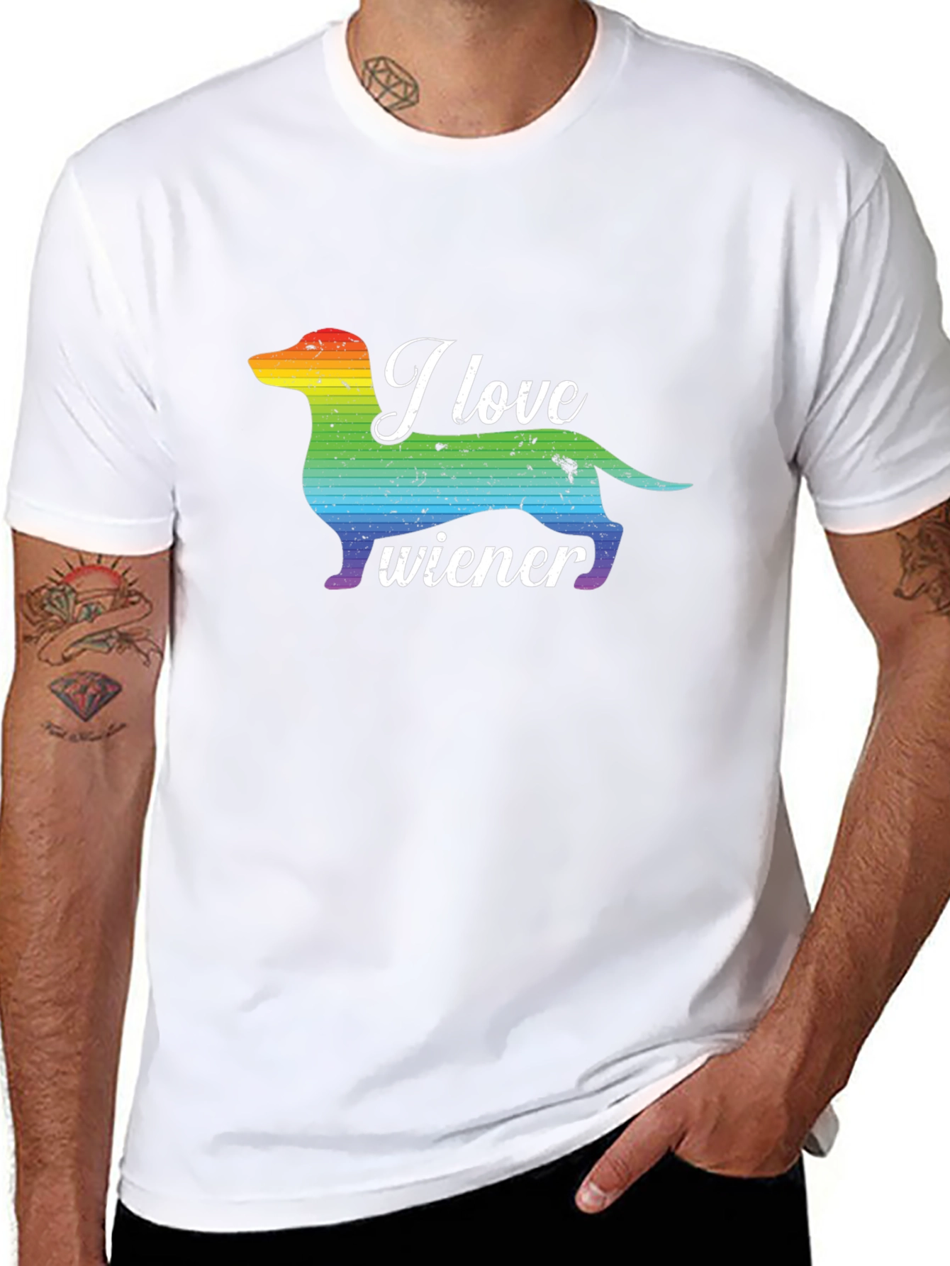 I Love Wiener Dog Rainbow Pride Tee