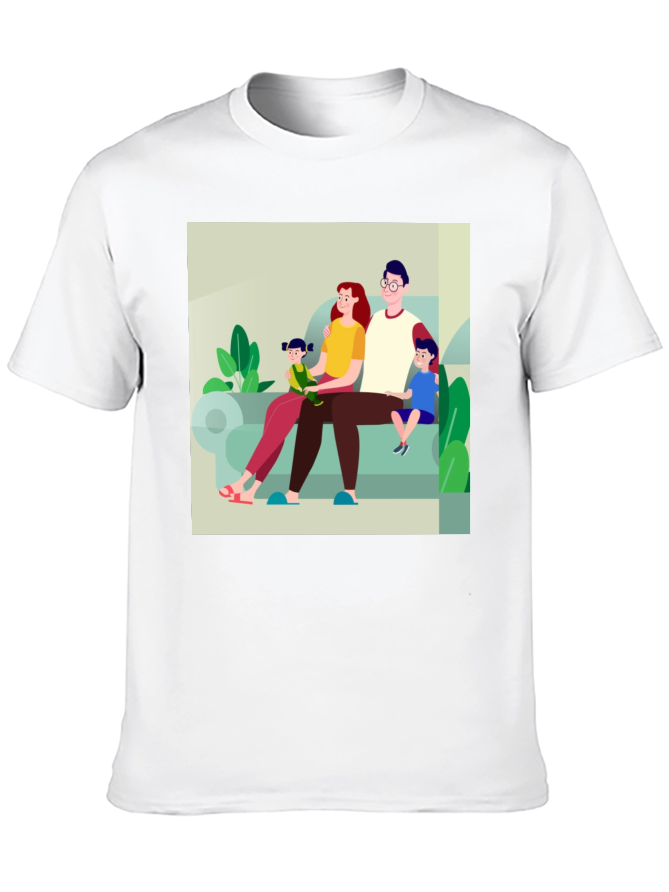 Family Cartoon Print Black T-Shirt