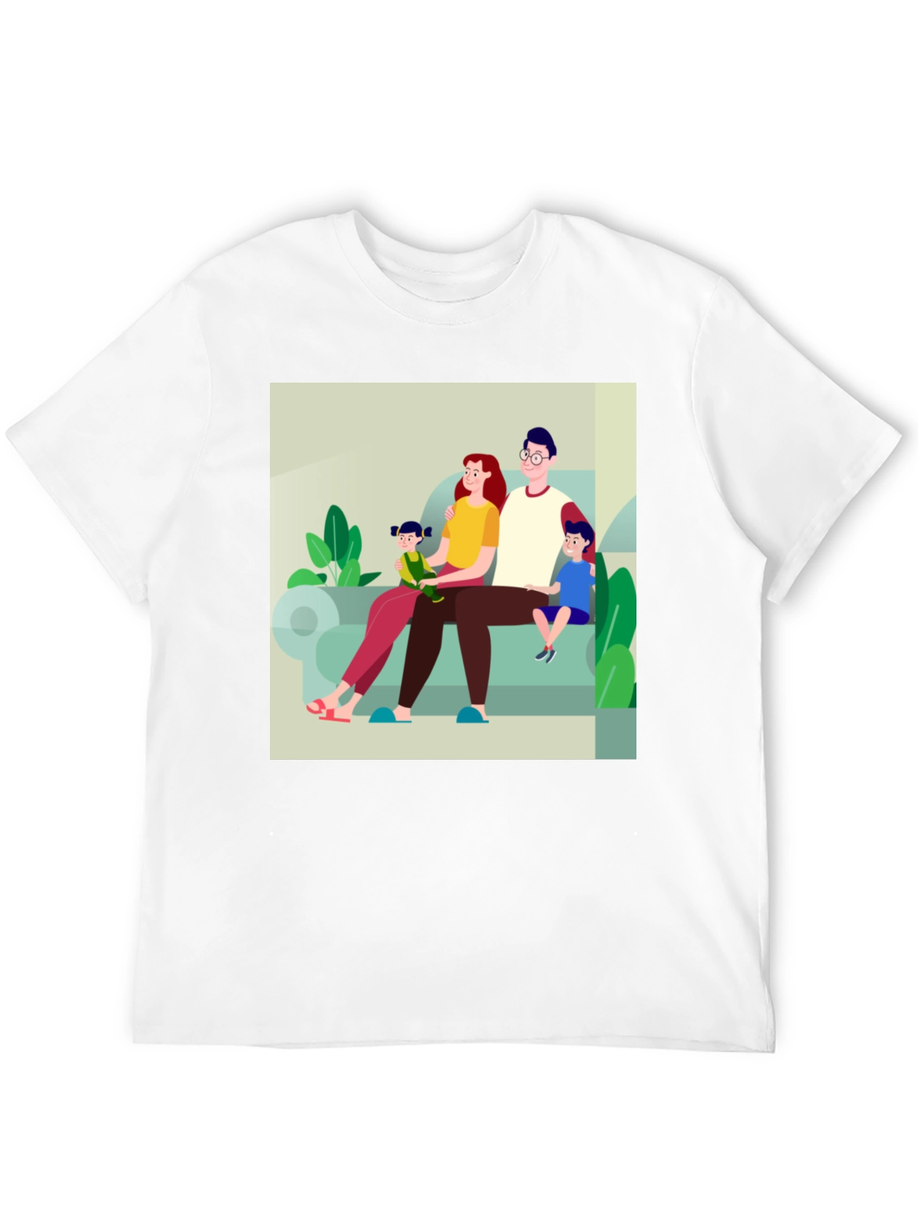 Family Cartoon Print Black T-Shirt