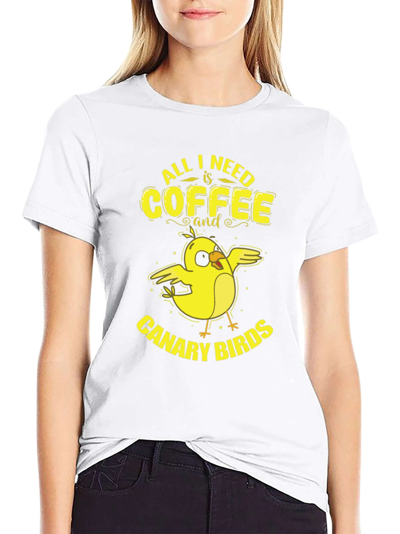 Coffee and Canary Birds Graphic T-Shirt