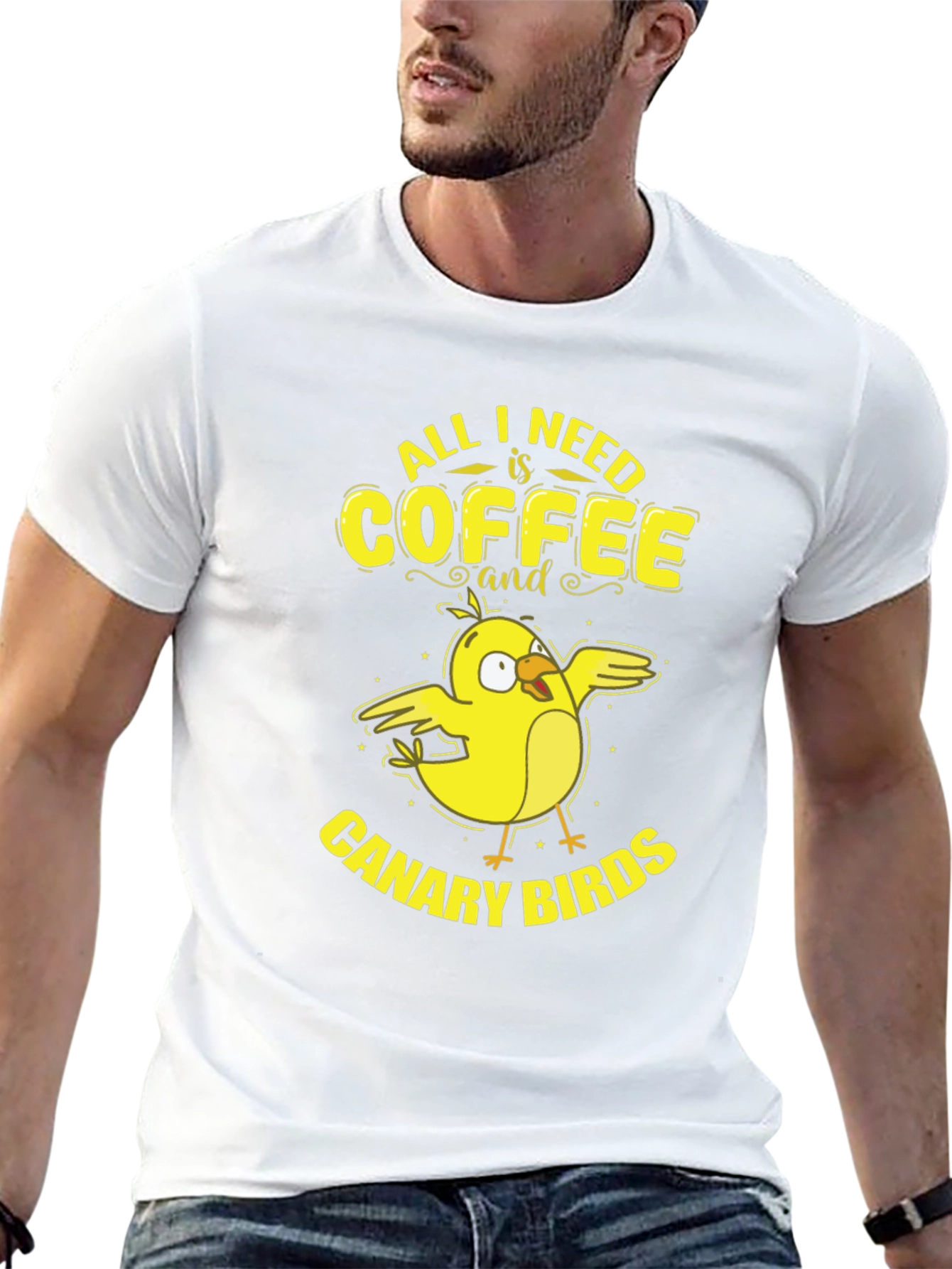 Coffee and Canary Birds Graphic T-Shirt