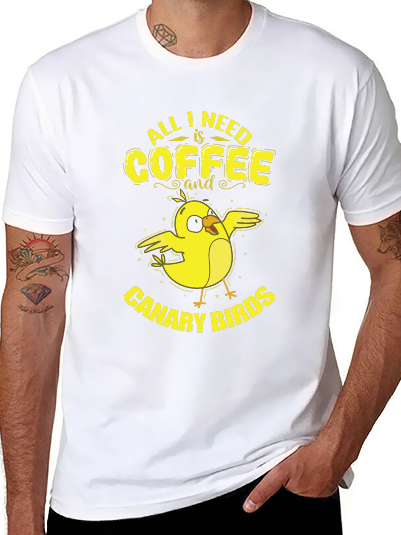Coffee and Canary Birds Graphic T-Shirt