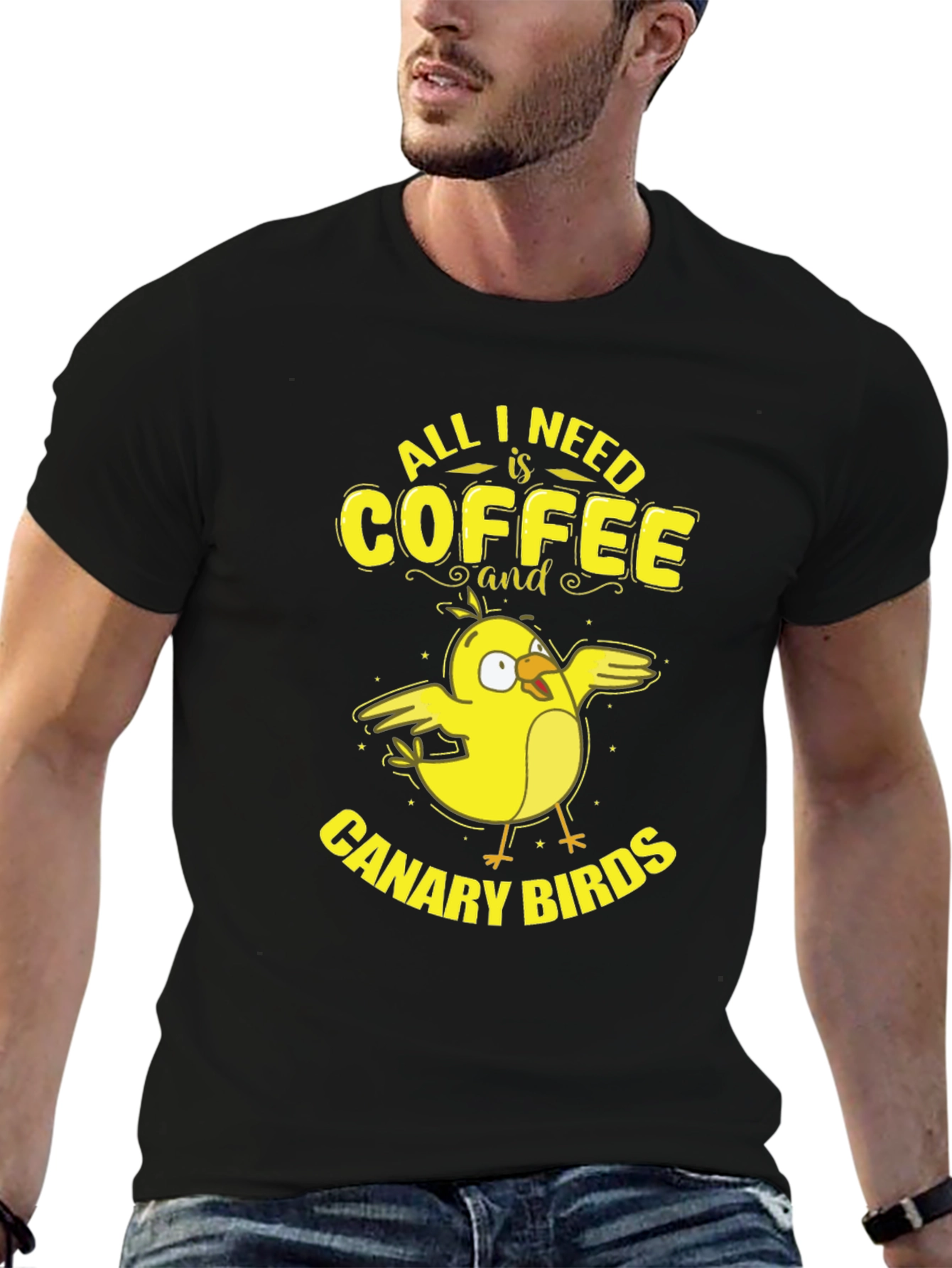 Coffee and Canary Birds Graphic T-Shirt