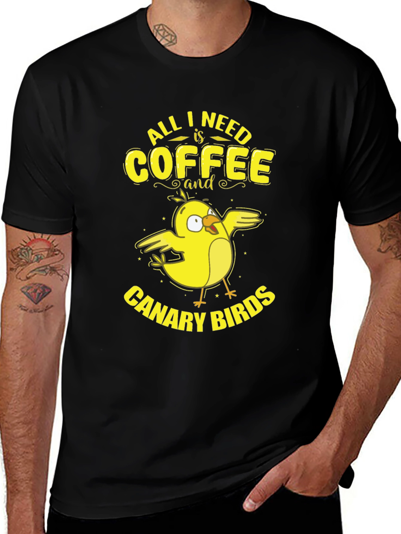 Coffee and Canary Birds Graphic T-Shirt