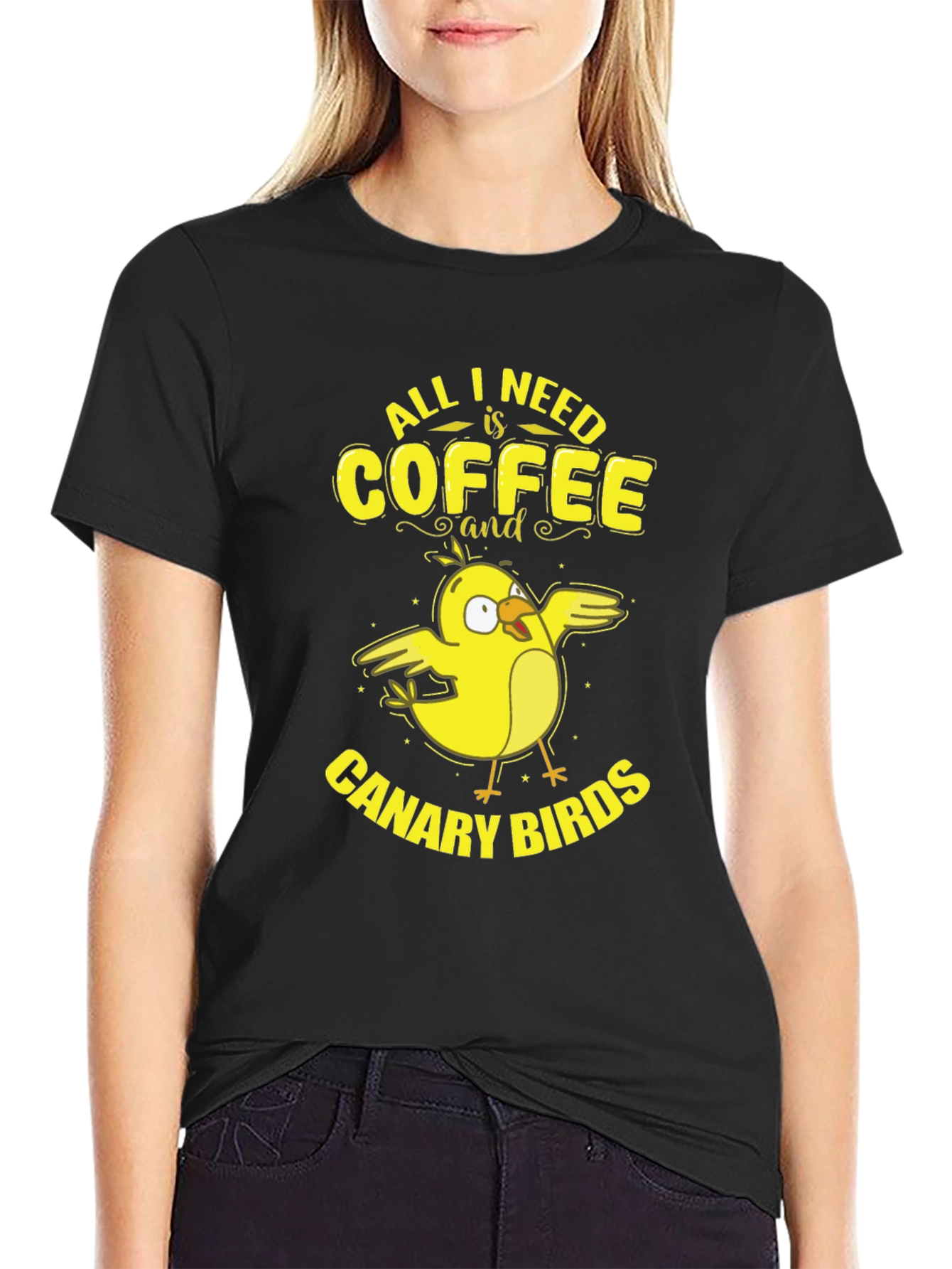 Coffee and Canary Birds Graphic T-Shirt