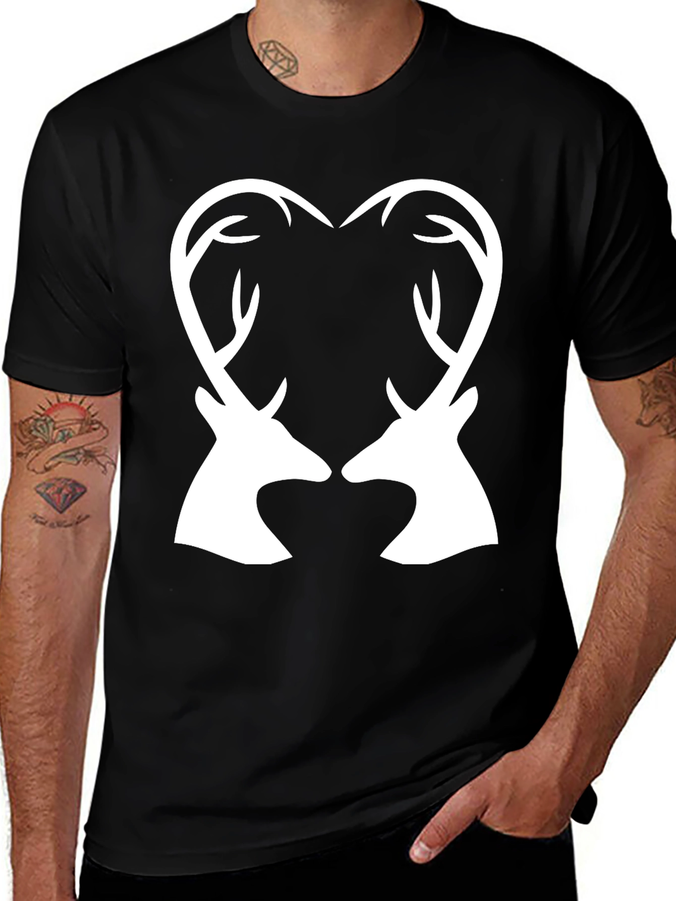 Deer Heart Graphic Tee - Black Cotton Blend
