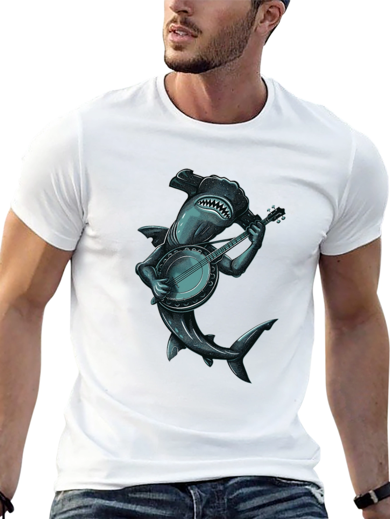 Shark Banjo Player Graphic Tee