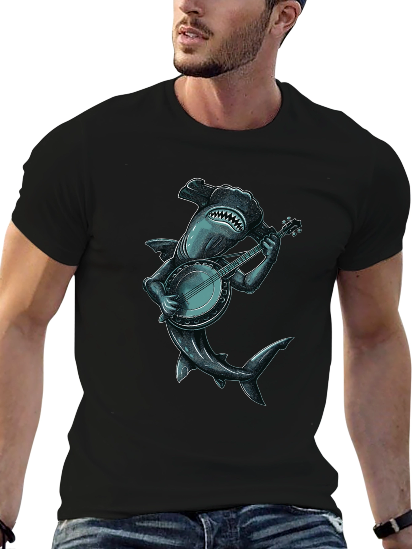 Shark Banjo Player Graphic Tee