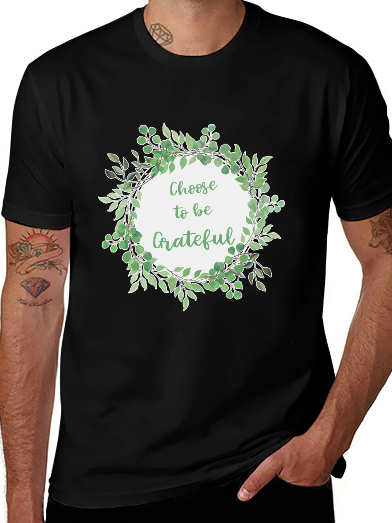 Grateful Wreath Graphic T-Shirt - Black