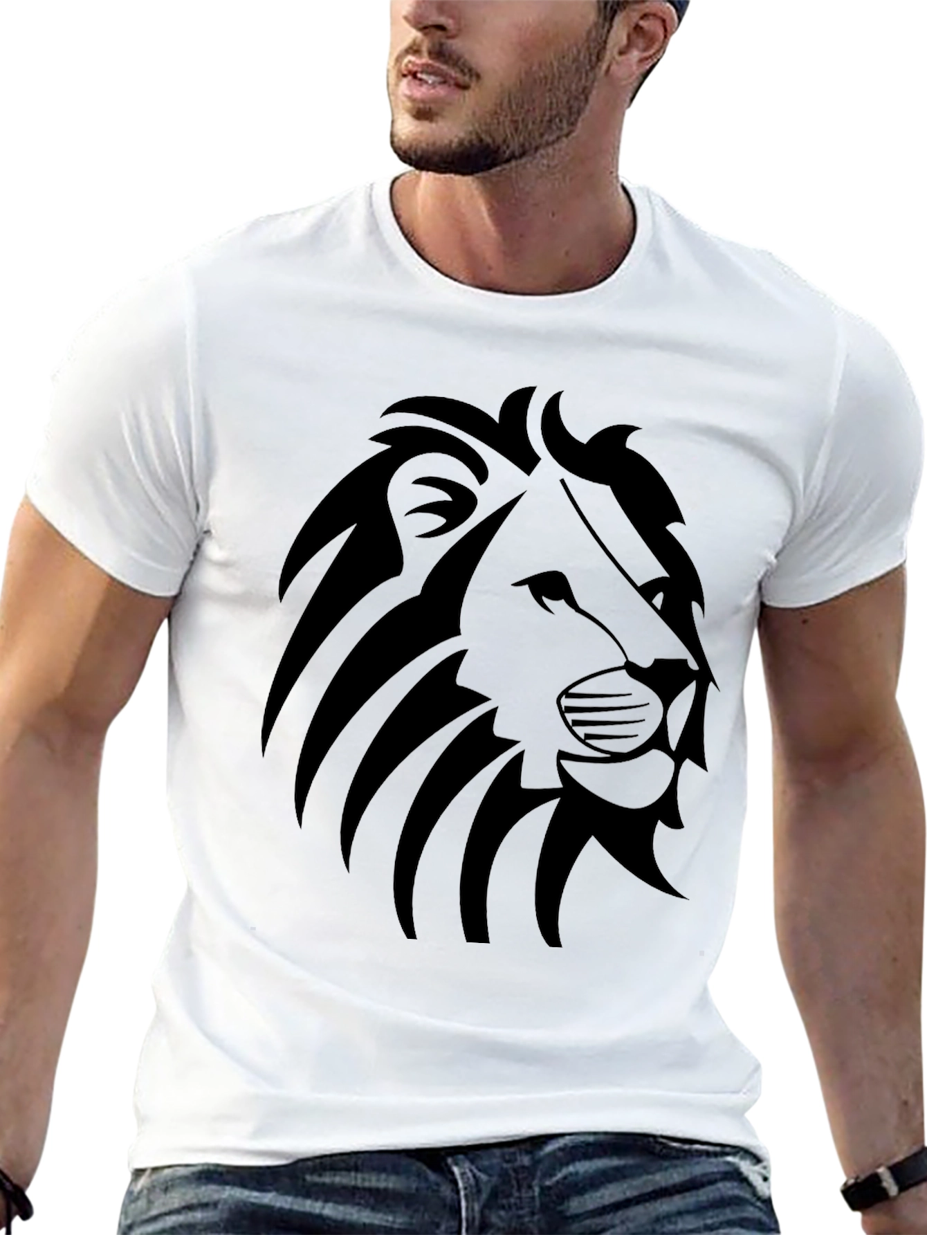 Lion Graphic Tee - Stylish Mens Black T-Shirt