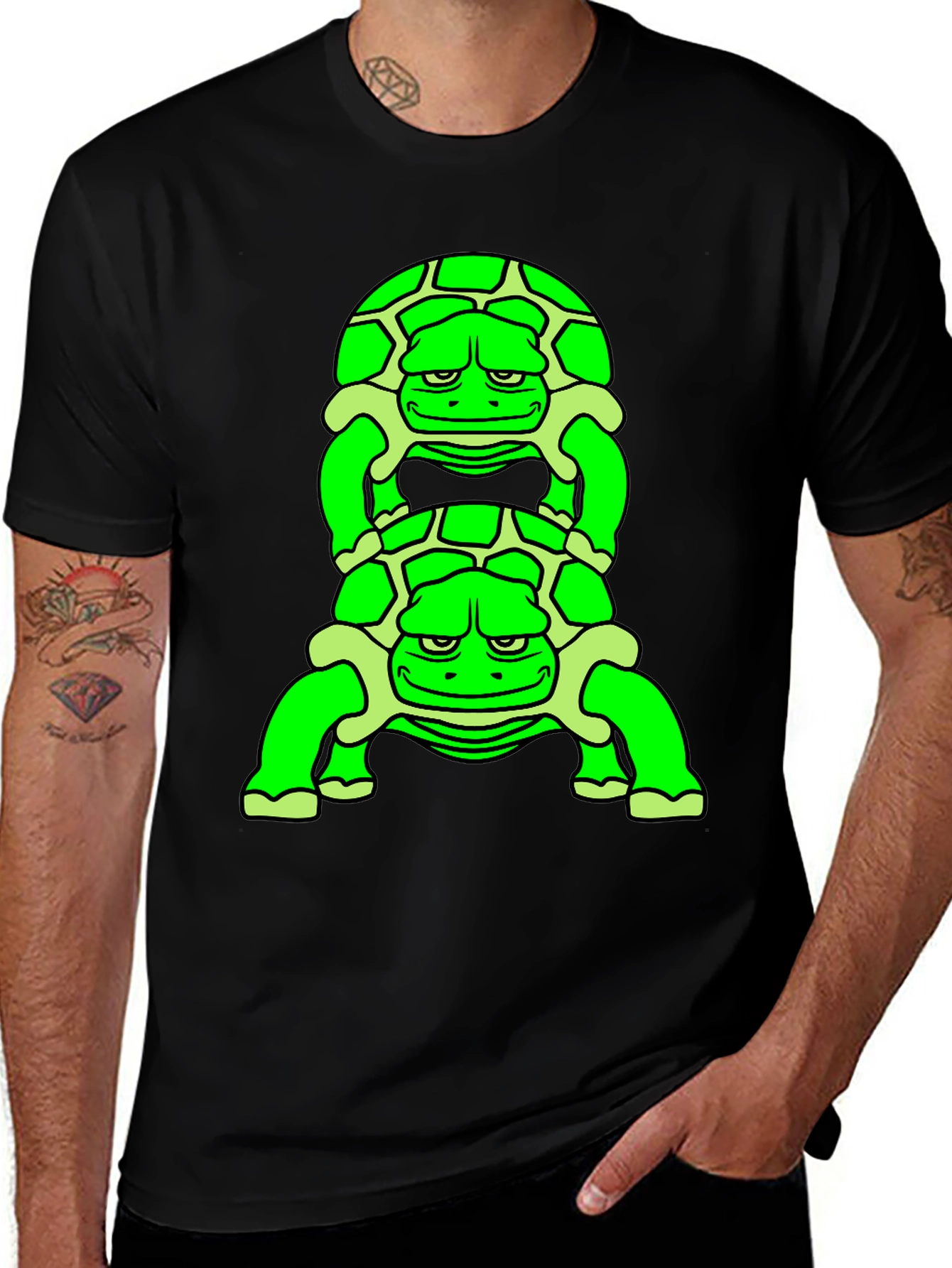 Stacked Turtle Graphic Tee - Unique Design