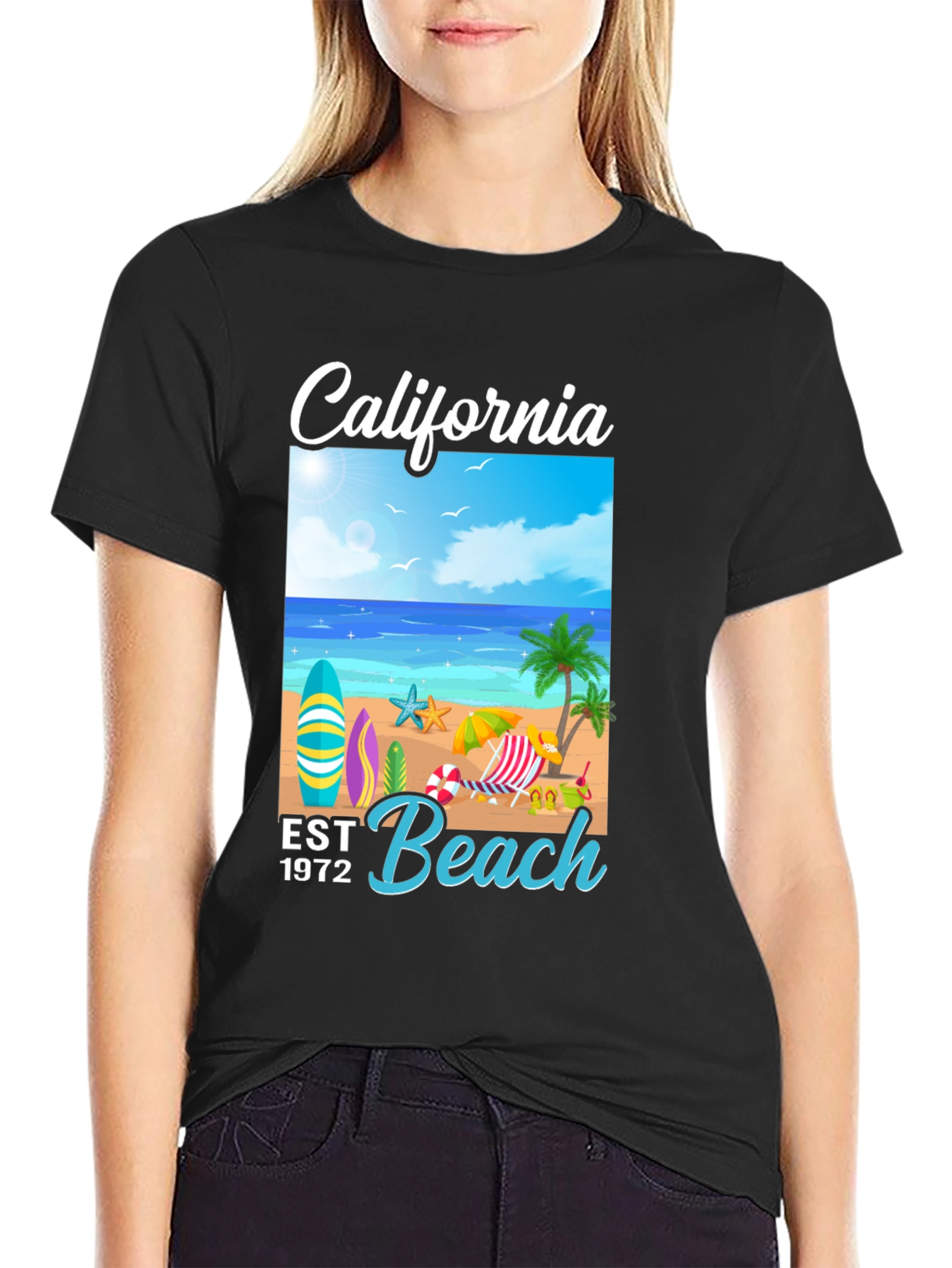 California Beach Est 1972 Black T-Shirt