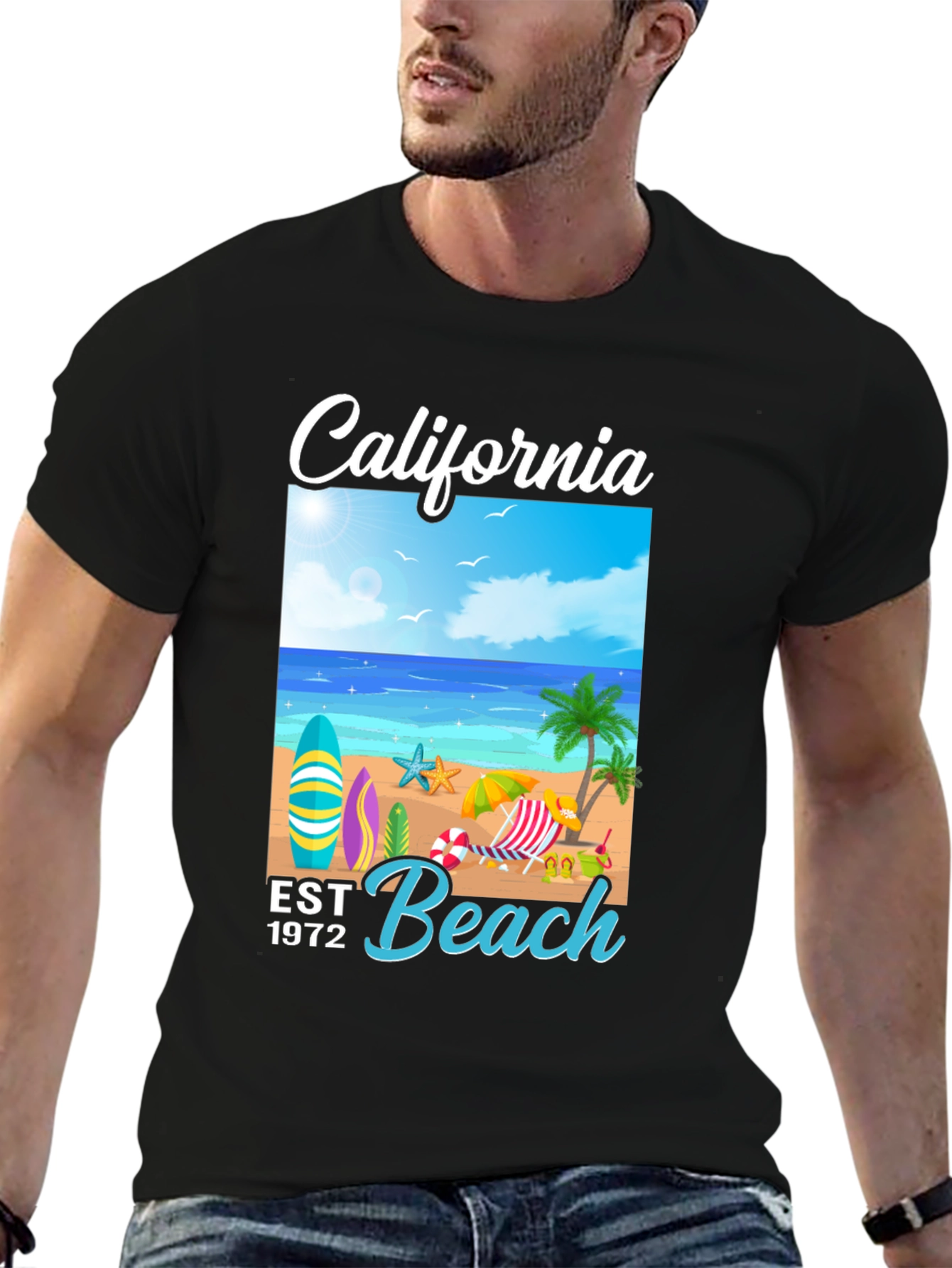 California Beach Est 1972 Black T-Shirt