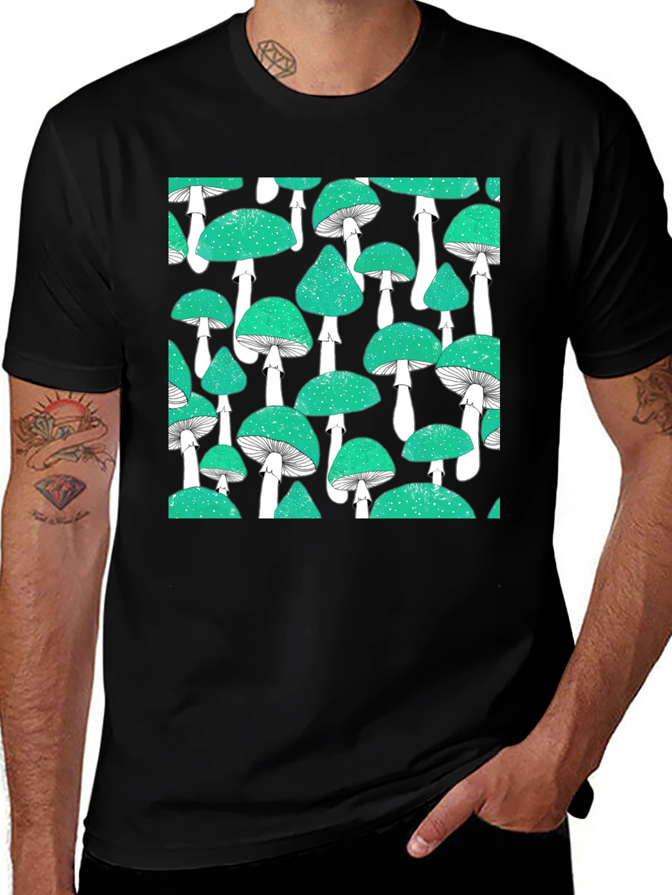 Mushroom Pattern Tee - Cool Graphic Print Shirt