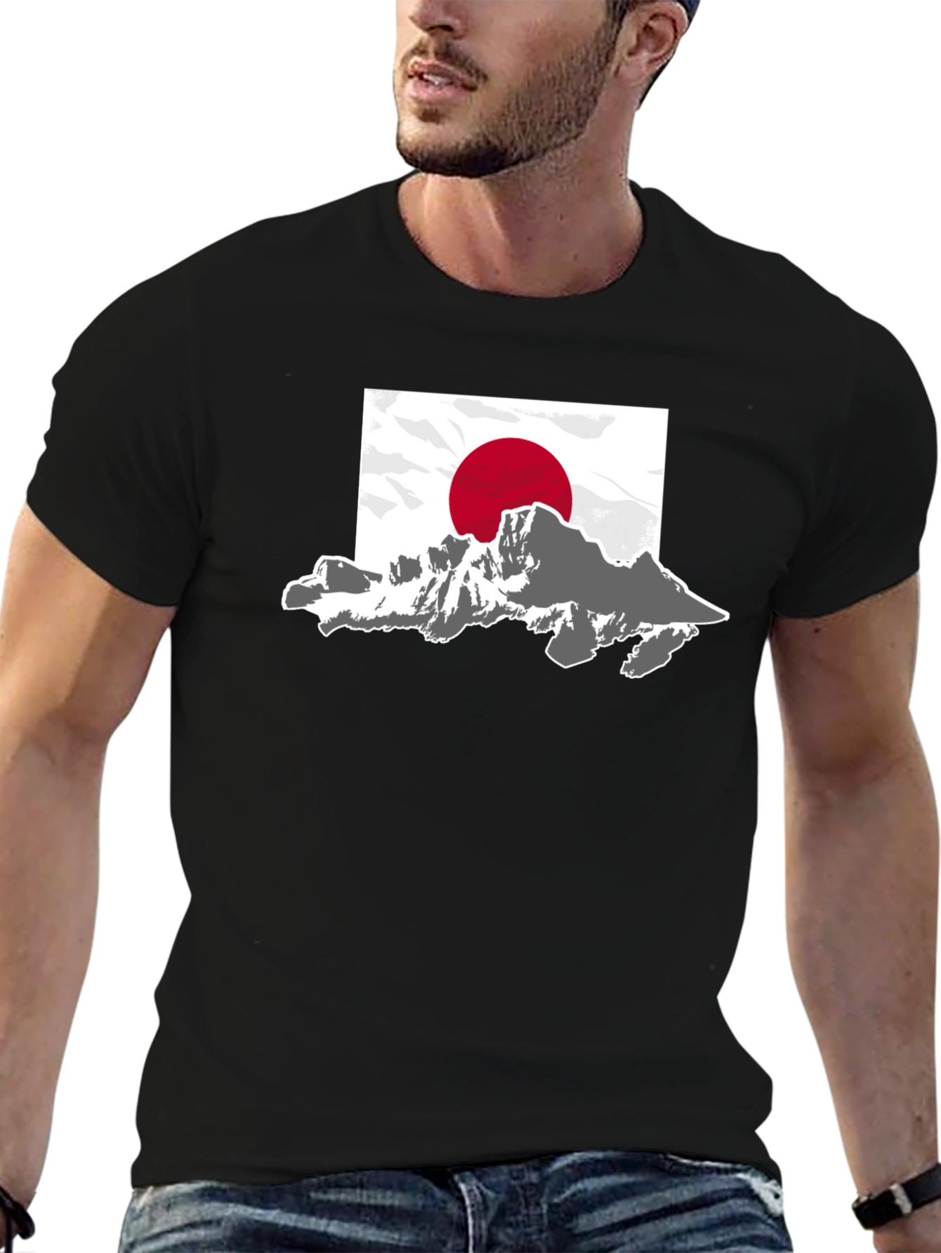 Japanese Mountain Flag Graphic T-Shirt