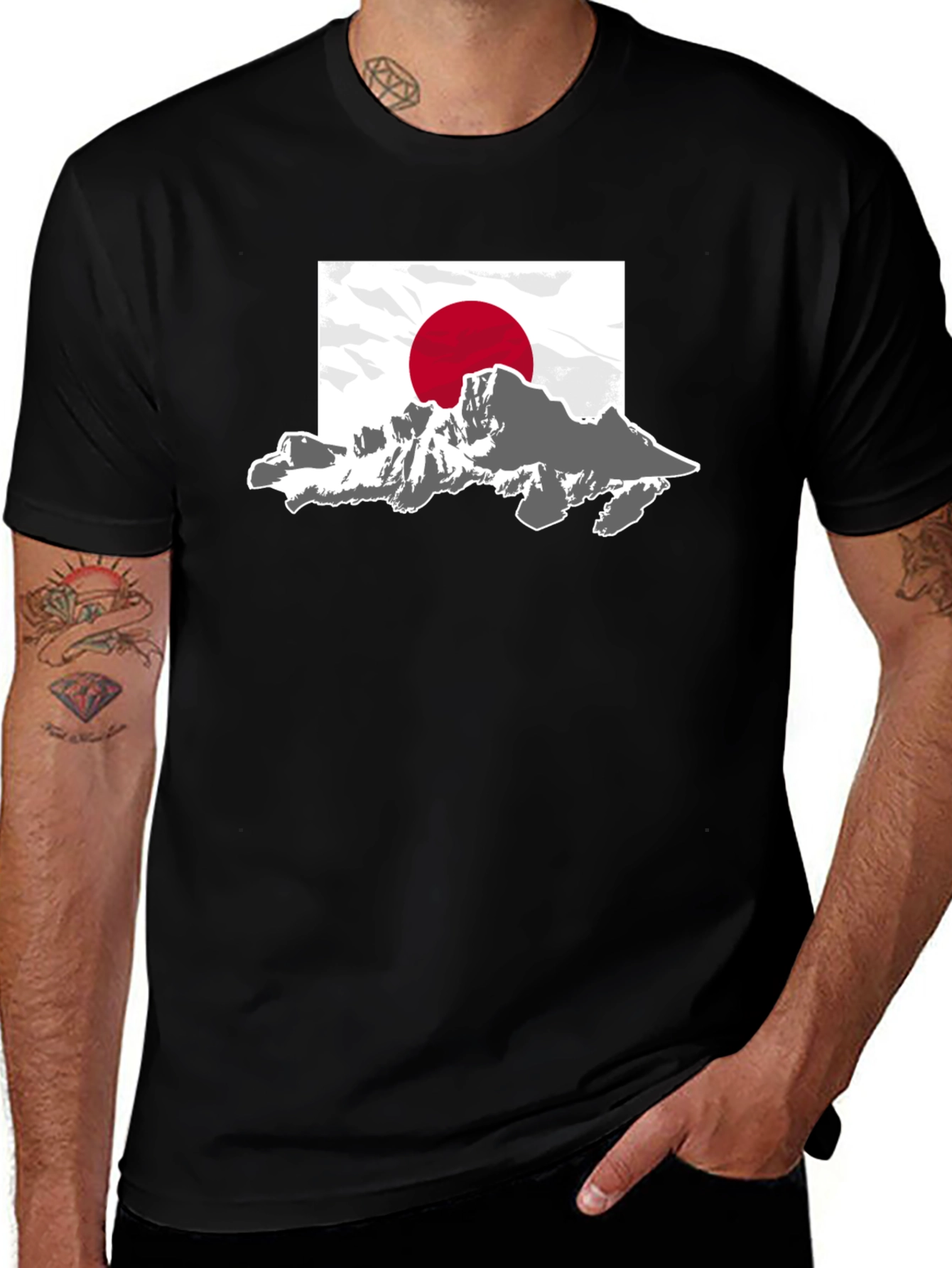 Japanese Mountain Flag Graphic T-Shirt