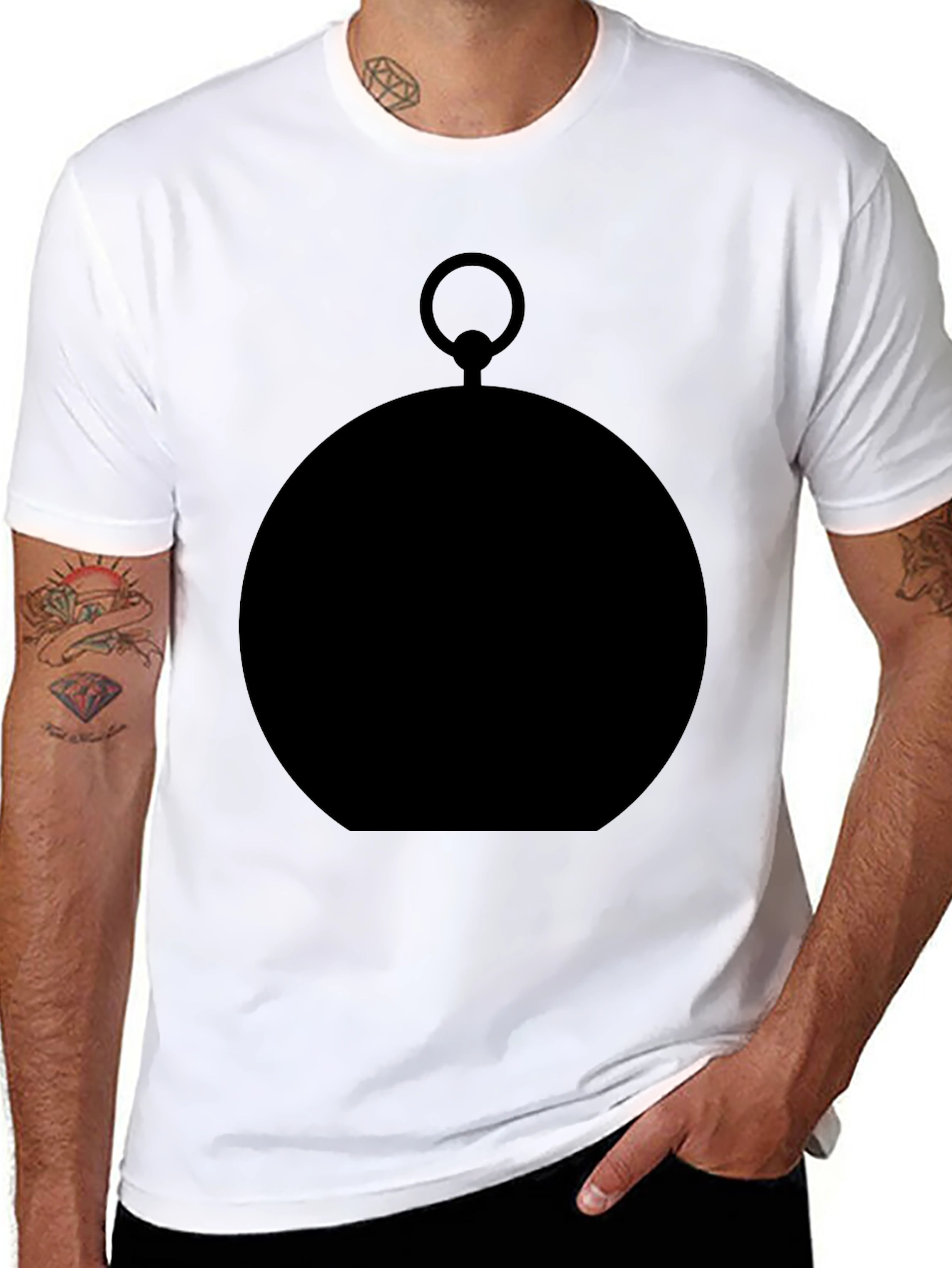 Mens Black Graphic Tee - Pocket Watch Silhouette