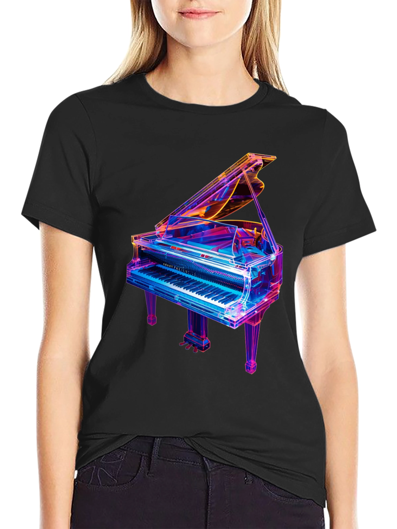 Neon Piano Graphic T-Shirt - Unique Music Lover Tee