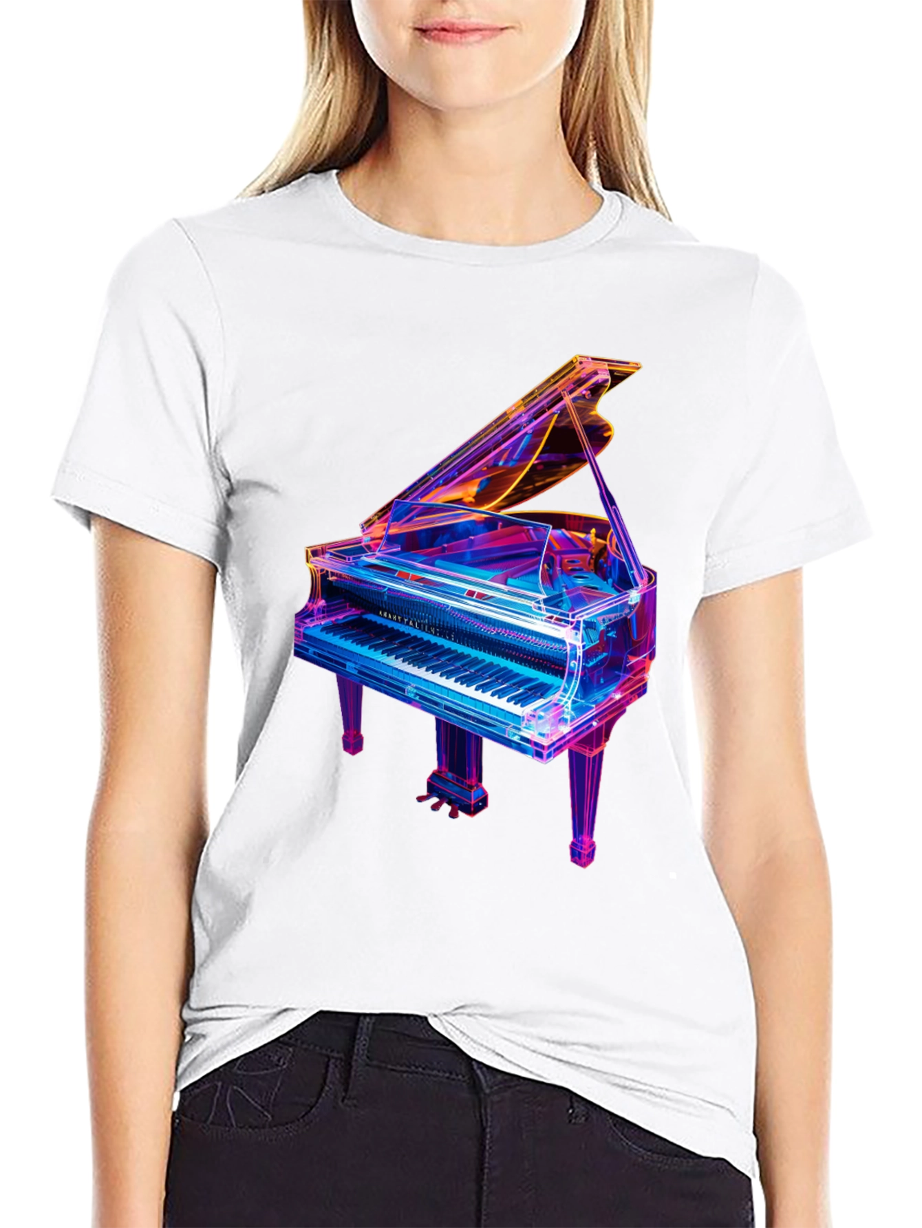 Neon Piano Graphic T-Shirt - Unique Music Lover Tee