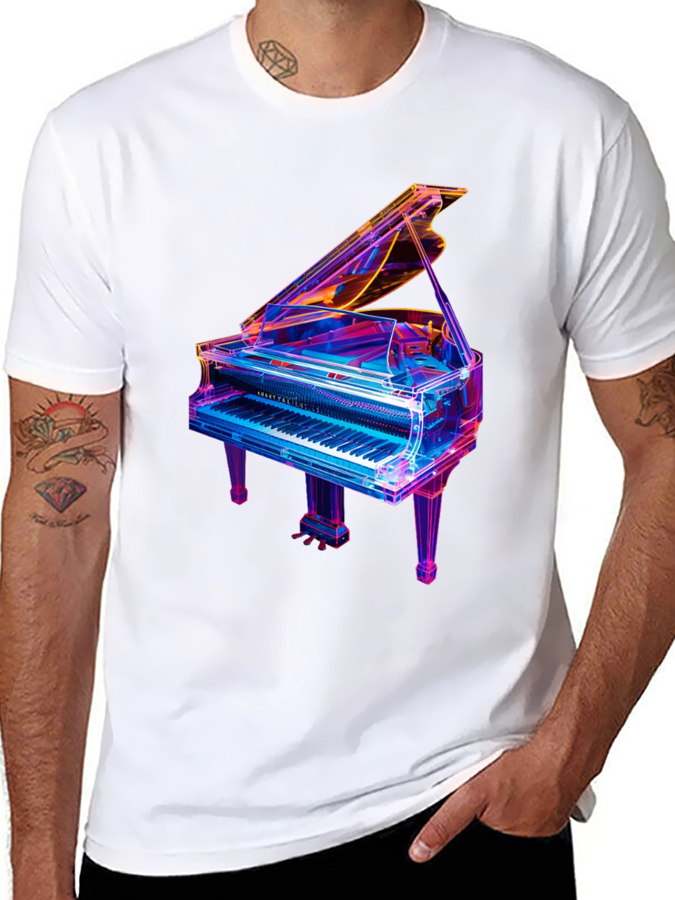 Neon Piano Graphic T-Shirt - Unique Music Lover Tee