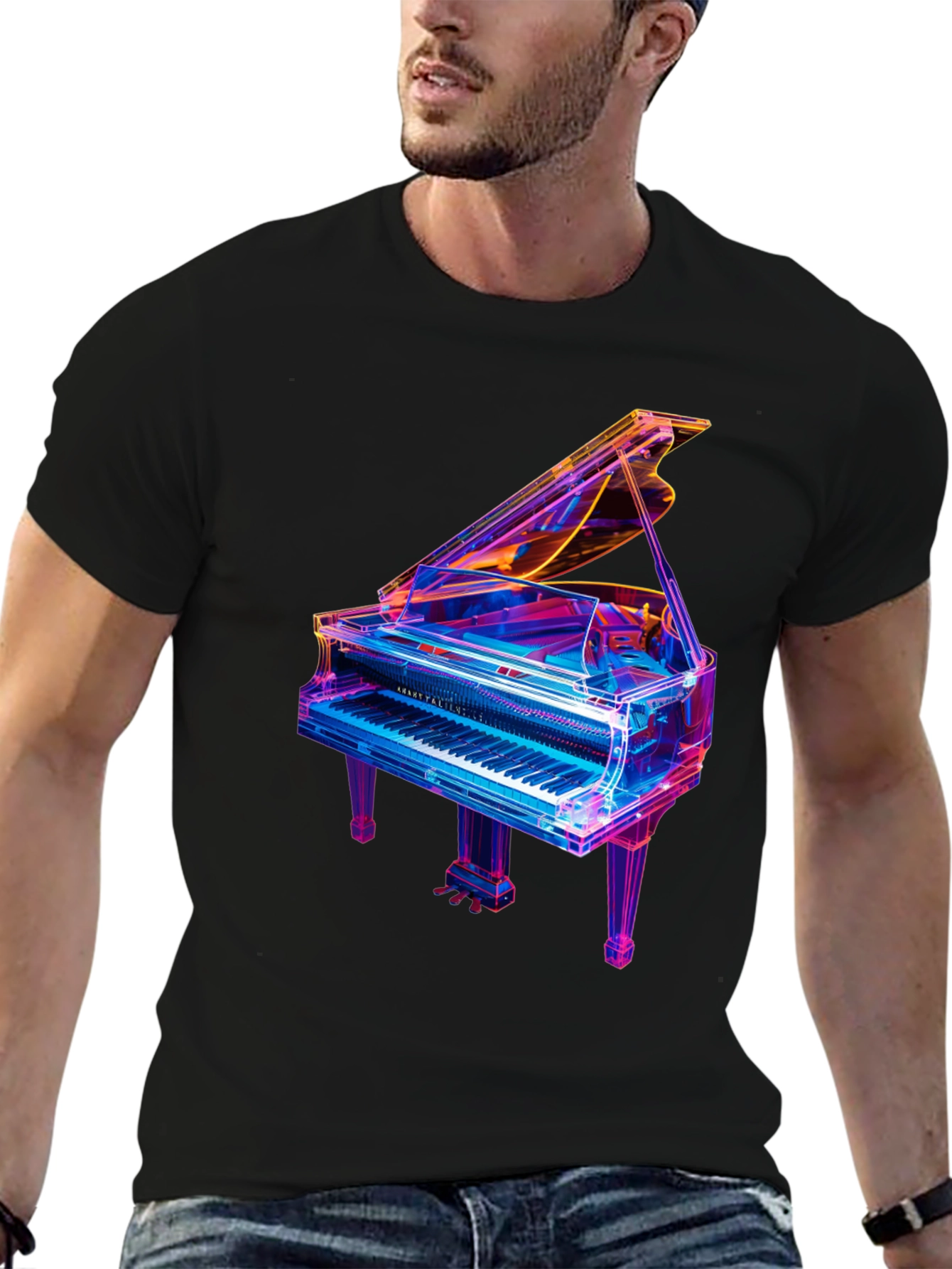 Neon Piano Graphic T-Shirt - Unique Music Lover Tee