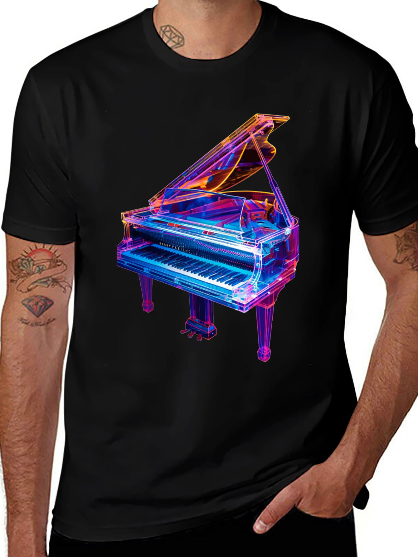 Neon Piano Graphic T-Shirt - Unique Music Lover Tee