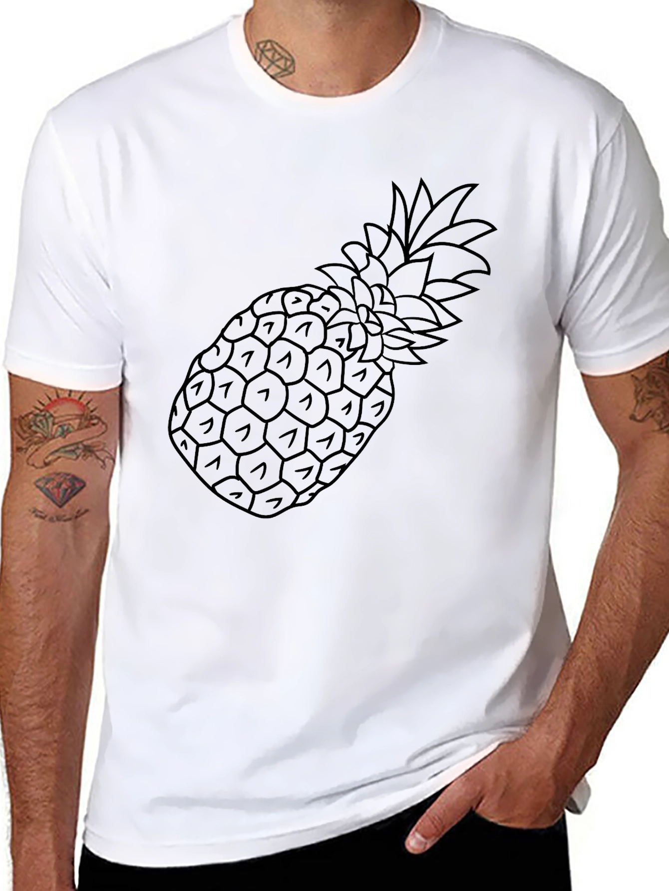 Black Pineapple Outline Graphic Tee Shirt