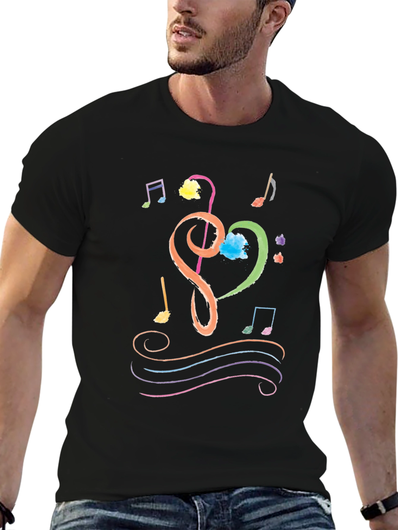 Musical Heart T-Shirt - Treble Clef Notes Tee