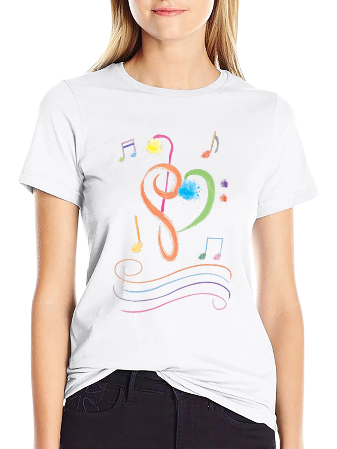 Musical Heart T-Shirt - Treble Clef Notes Tee