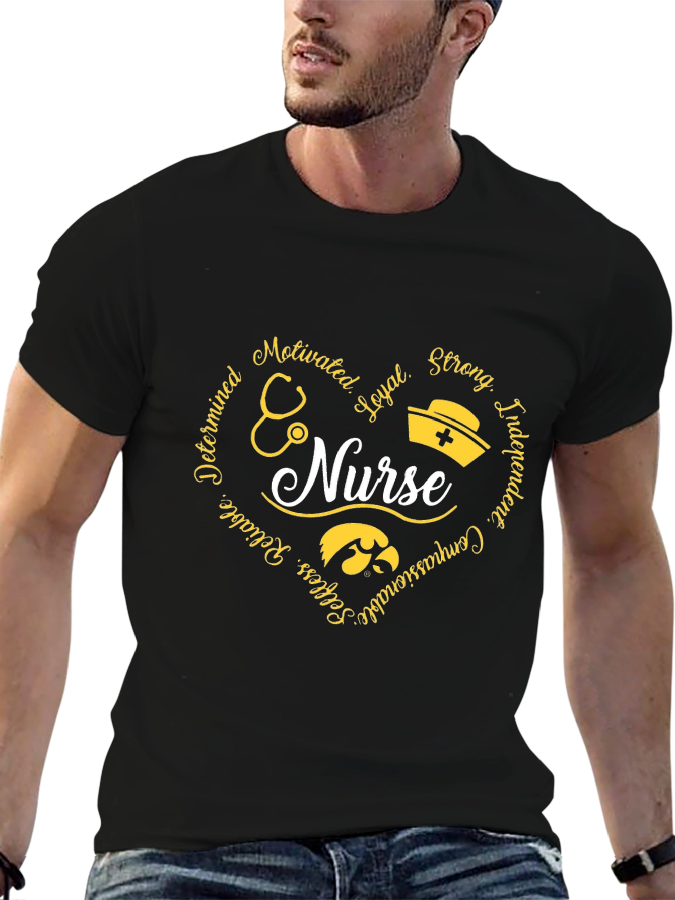 Nurse Heart Graphic Tee - Black