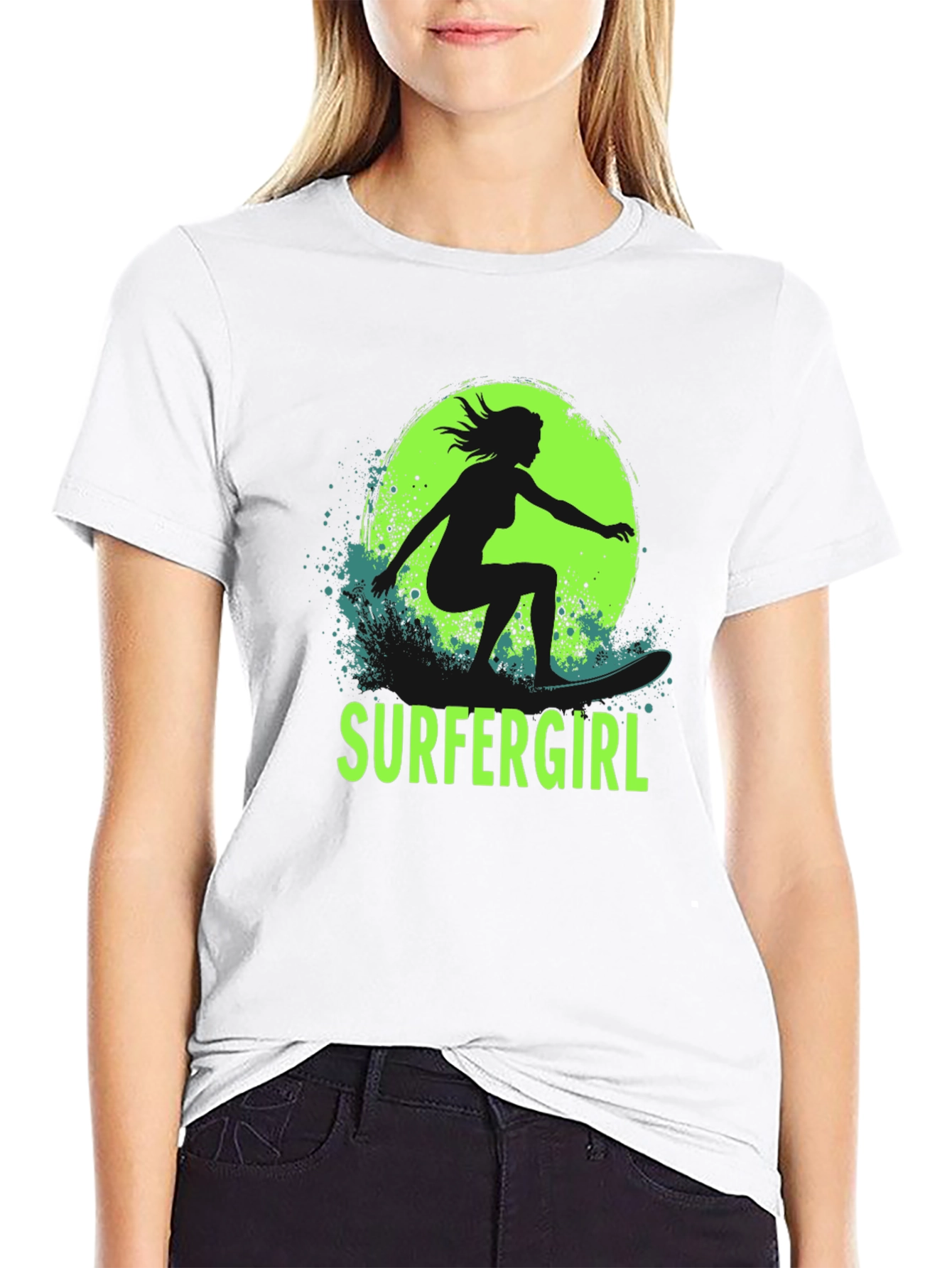 Surfer Girl T-Shirt - Black Cotton Graphic Tee