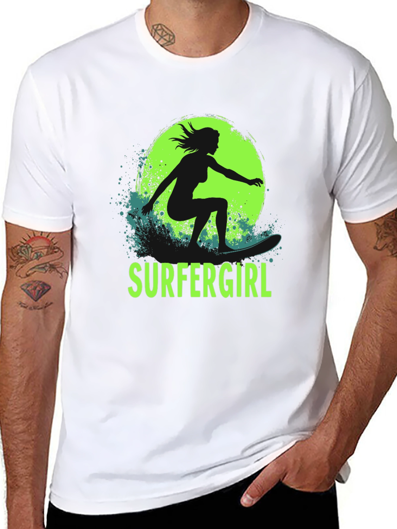 Surfer Girl T-Shirt - Black Cotton Graphic Tee