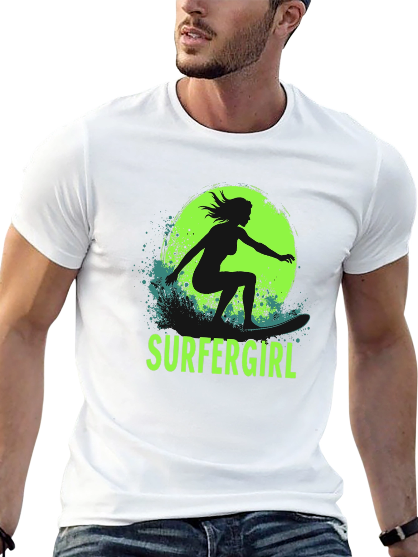 Surfer Girl T-Shirt - Black Cotton Graphic Tee